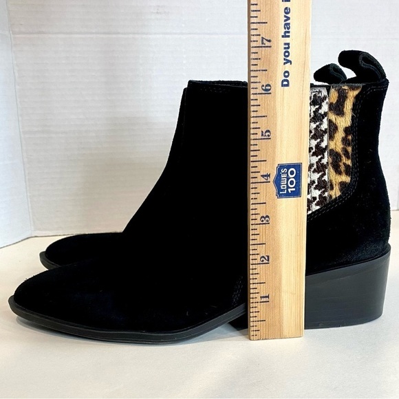 CROWN VINTAGE Black Suede Ankle Boots Animal Print on Side Shaft 2” Heel Size 8 - Picture 11 of 12